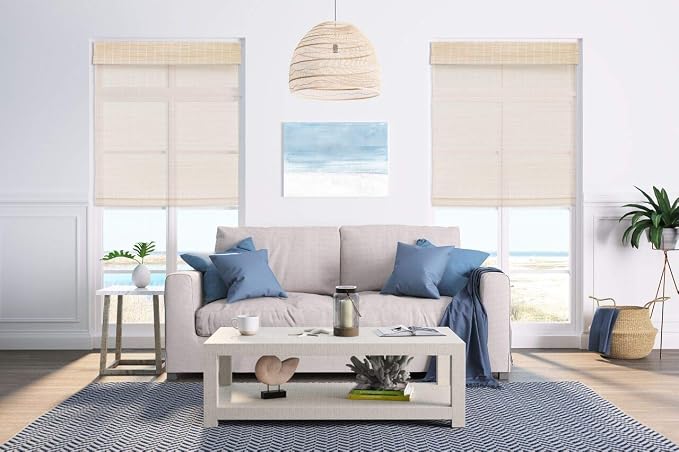 Cordless Woven Wood Roman Shades, 46W x 72H, Bamboo Mesh Natural, Sizes 20-72 - Image 4