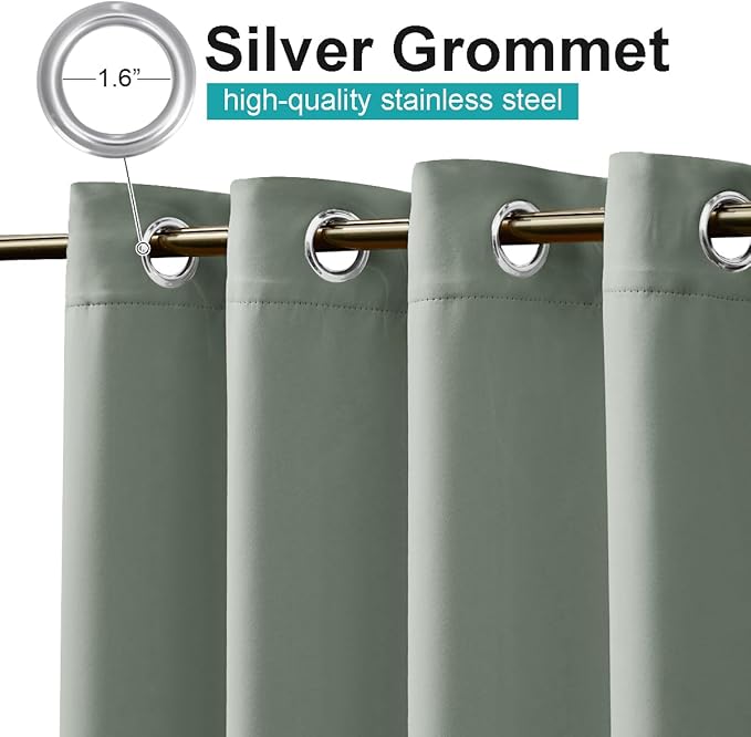NICETOWN Sage Green Blackout Outdoor Curtains for Patio Waterproof, Thermal Insulated Rustproof Grommet Durable Indoor Outdoor Blinds Light Blocking for Yard Party/Porch, W52 x L95, 1 Panel