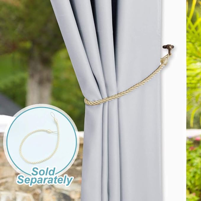 NICETOWN Patio Outdoor Curtain Waterproof Extra Wide and Long, Rustproof Grommet W100 x L108 Room Darkening Outdoor Living Divider Privacy Thermal Insulated Blinds for Pool, Greyish White, 1 Piece