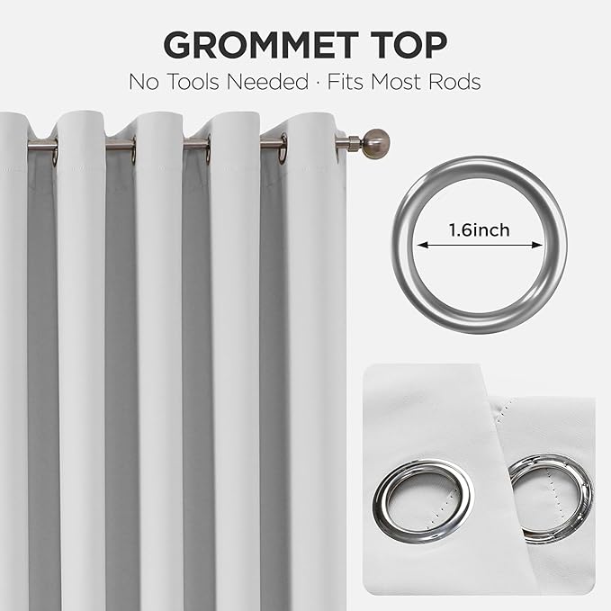 Joydeco Blackout Patio Sliding Door Curtains 108 Inches Long, Grommet Privacy Room Divider Curtains, Extra Wide Thermal Blackout Drapes for Bedroom Living Room (Greyish White, 80Wx108L, 1 Panel)