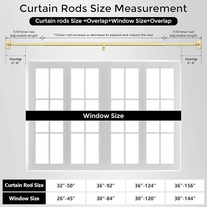 Curtain Rods 36-88 Inch, 1 Inch Adjustable Heavy Duty Room Darkening Window - Image 8