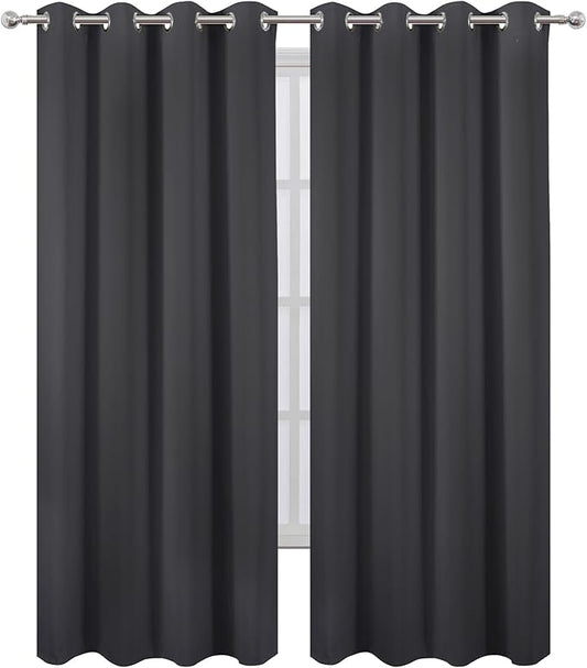 LEMOMO Blackout Curtains 52 x 90 inches Long Dark Grey Curtains Set of 2 Panels by Lemomo