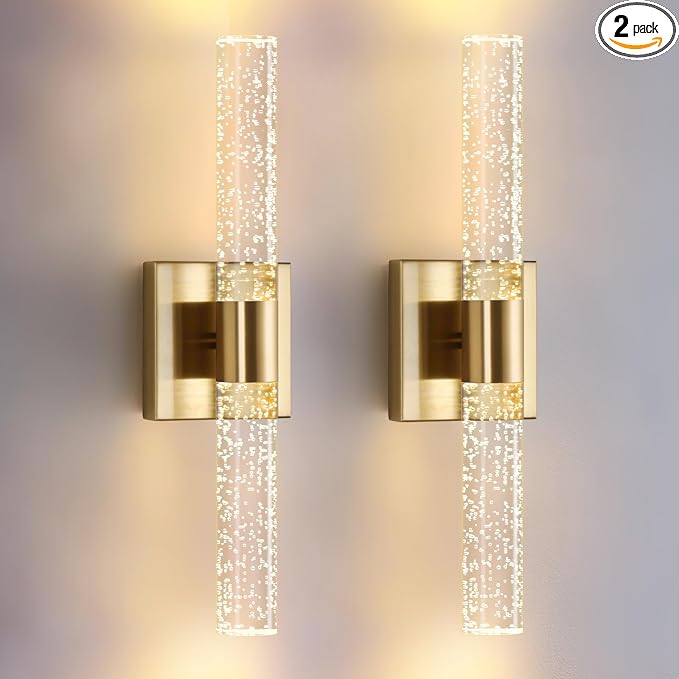 18 Inch Bathroom Sconces Set of 2, 3 Color Temperature Bubble Crystal Led Wall by LECLLITEN