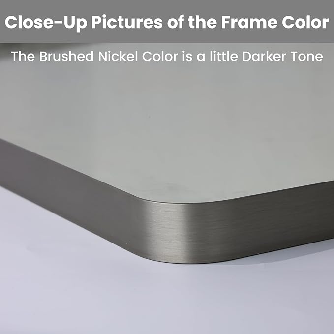 LOAAO 60X40 Inch Brushed Nickel Bathroom Mirror, Rounded Rectangle Silver Metal - Image 3