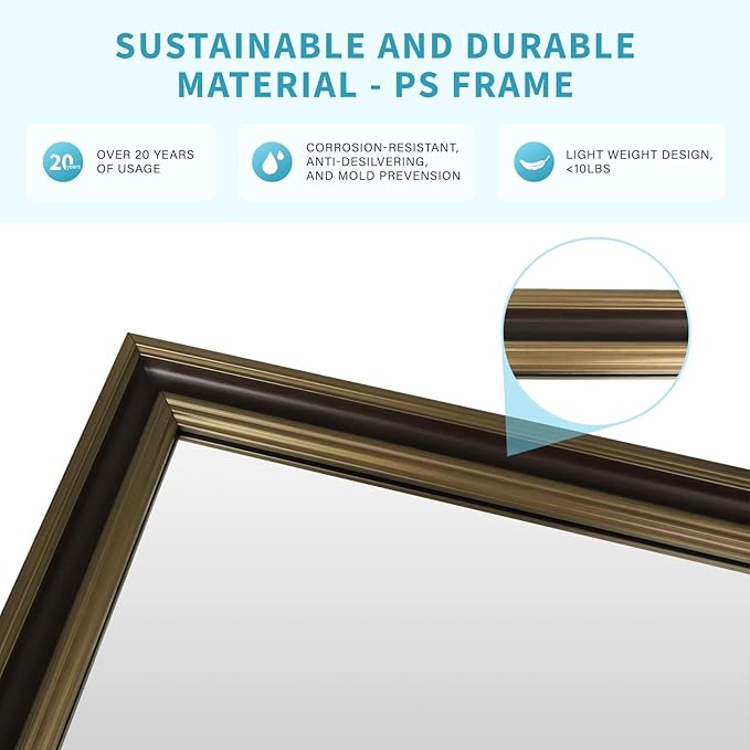 Retro Copper Effect Framed Wall Mirror, 20x30 Rectangle Mirror, - Image 4