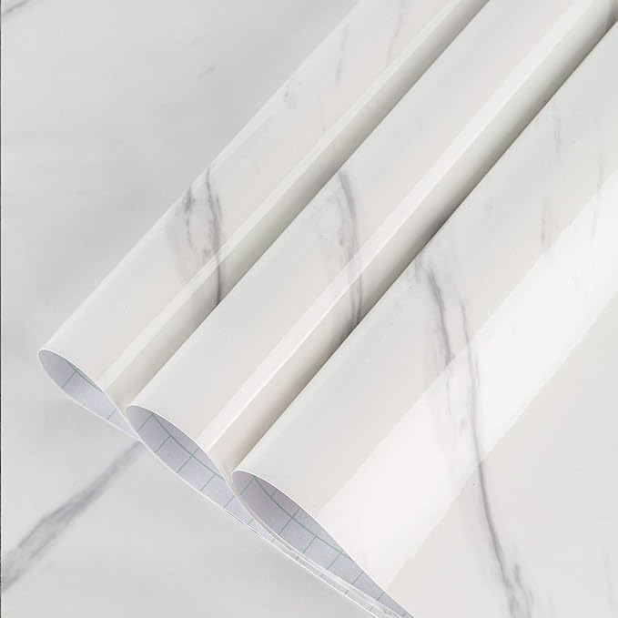 Large White Marble Granite Wallpaper Peel Stick Thicken 31.5x354inch Waterproof by BAYYAPeelandStickWallpaper