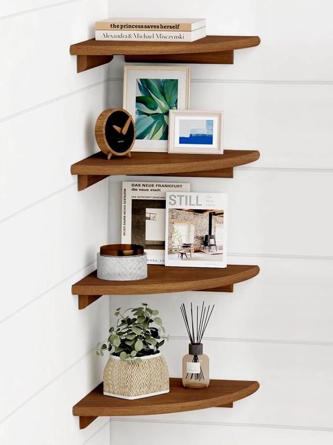 Forbena Walnut Brown Floating Corner Shelves by Forbena