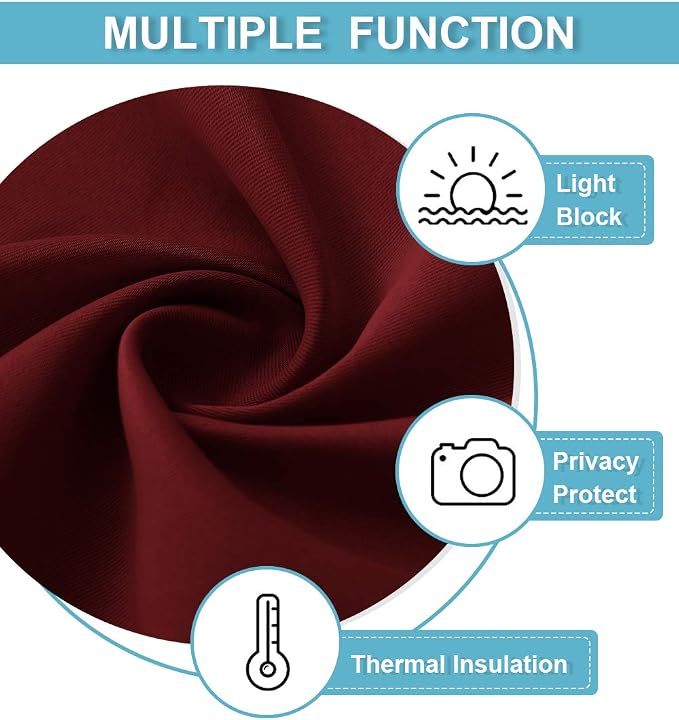 RYB HOME Living Room Curtains 63 inch Length, Burgundy Red, 2 Panels - Image 7