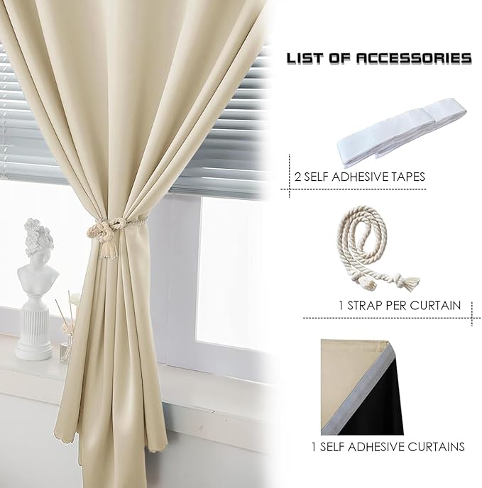 AJAZZ 100% Blackout Self Adhesive Curtains Small Window Short Temporary - Image 5