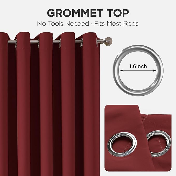 Joydeco Blackout Patio Sliding Door Curtains 108 Inches Long, Grommet Privacy Room Divider Curtains, Extra Wide Thermal Blackout Drapes for Bedroom Living Room (Burgundy Red, 70Wx108L, 1 Panel)