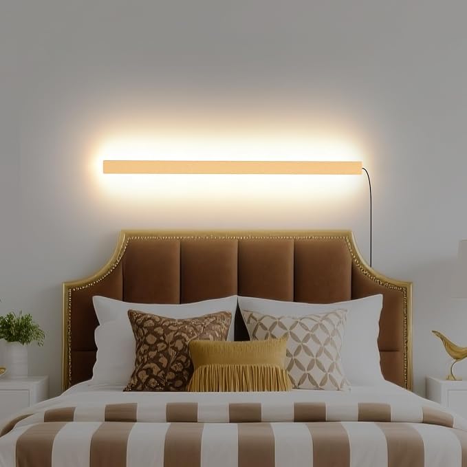 KELUOLY Modern Plug in Wall Lights, 31.4 inch Frosted Gold LED Long Wall Sconce by KELUOLY