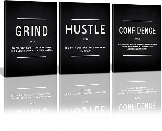 KAWAHONE Motivational Success Canvas Wall Art, Grind Hustle Confidence Wall by KAWAHONE