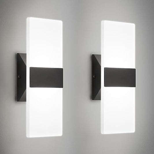 Modern LED Wall Sconces Set of Two, 12 Inch Indoor Dimmable Black Wall Lights by BrillianceMeetsDurability