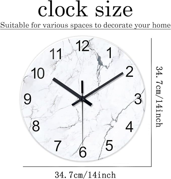 Modern White Marble Glass Wall Clocks Battery Operated 14 Inch Abstract - Image 3