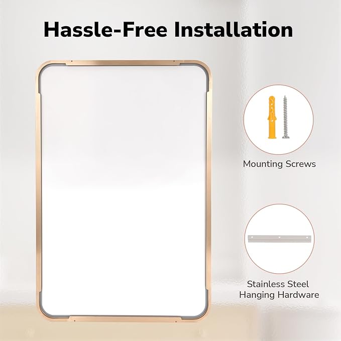 USHOWER Gold Bathroom Mirror 22"x30", Brushed Gold Rectangle Mirror - Image 6