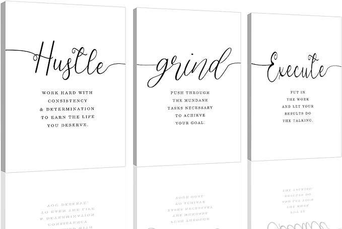 Framed Canvas Wall Art Grind Hustle Quote Poster, Office Wall Art, Positive by EPHANYART