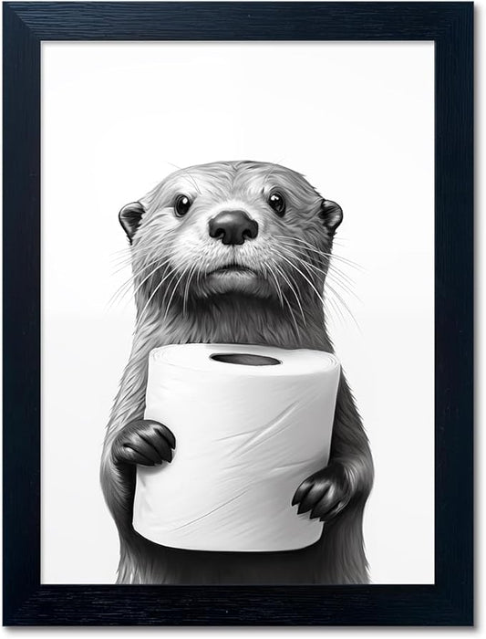 Bathroom Picture Wall Decor, Framed Black and White Bathroom Wall Art, Toilet by Melpa+Art