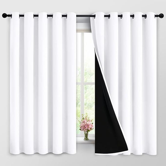 Yakamok 2 Thick Layers Pure White 100% Completely Blackout Curtains Thermal by Yakamok