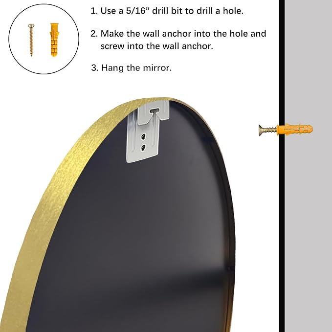 Sunniry Gold Round Mirror 16 inch, Small Round Mirror, Brushed Metal Frame - Image 7