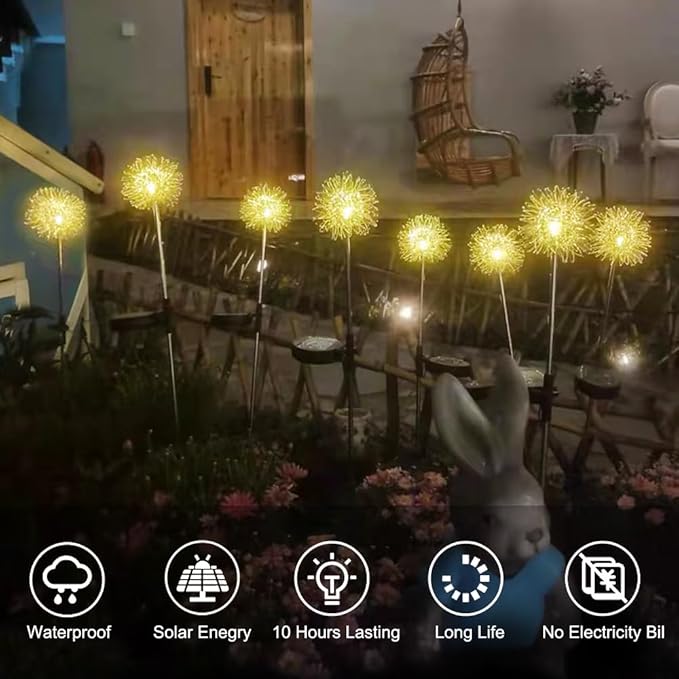 GUOCHENG Dandelion Solar Garden Lights Waterproof Outdoor LED Landscape Lights, Solar Flower Lights for Courtyard Pathway Flowerbed Patio Lawn Décor(2Pcs)