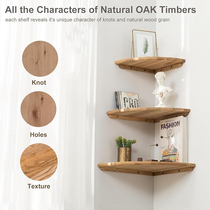 Corner Shelf, 7inch Solid Oak Wood Floating Corner Shelf Wall Mount Round End - Image 7