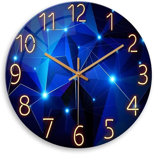 Blue Wall Clock Battery Operated 14 Inch Modern Wall Clock Non Ticking Glass by Constantplanet%E6%97%97%E8%88%B0%E5%BA%97