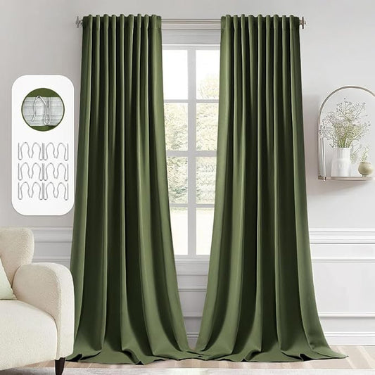 MIULEE Olive Green Back Tab Blackout Curtains 108 Inch Long 2 Panels Set by MIULEE