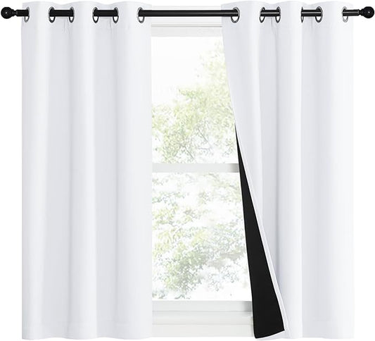 NICETOWN Pure White 100% Blackout Lined Curtains, 1 Pair, 2 Thick Layers Narrow by NICETOWN