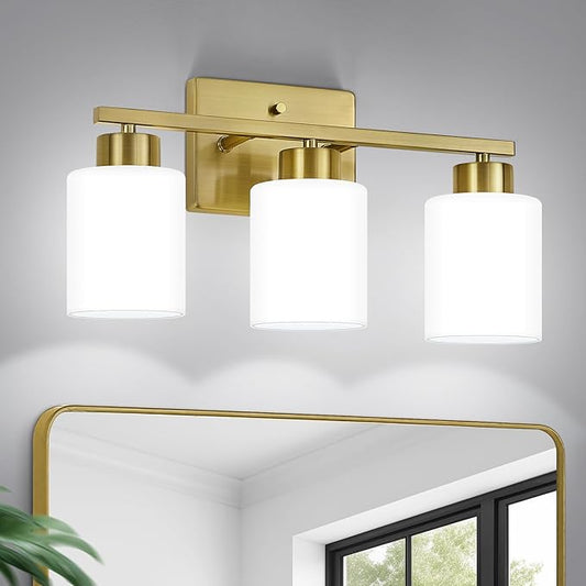 FonmYim Brushed Gold Bathroom Light Fixtures, 3-Light Modern Vanity Light Over by FonmYim