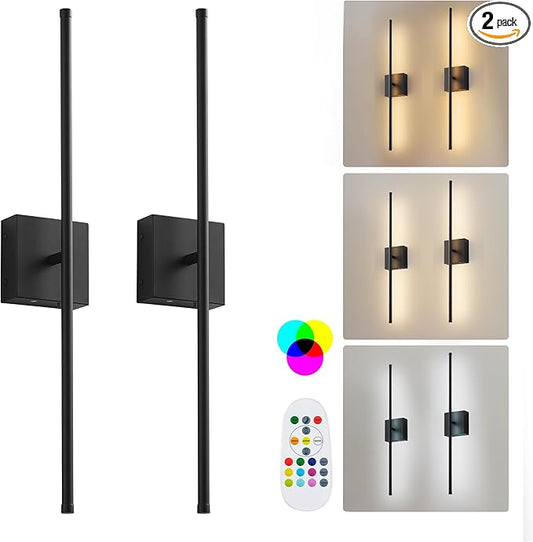 KARTOOSH 24.4 Inch 9 RGB Color Battery Operated Wireless Wall Sconces Set of Two by KARTOOSH