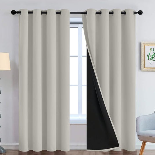 Yakamok Cream Beige 100% Blackout Curtains, Thermal Insulated Total Blackout by Yakamok