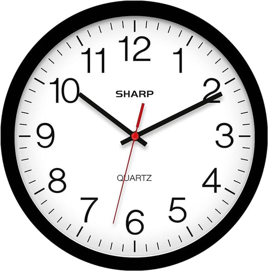 Sharp Wall Clock – Black, Silent Non Ticking 14 Inch Quality Quartz Battery by SHARP