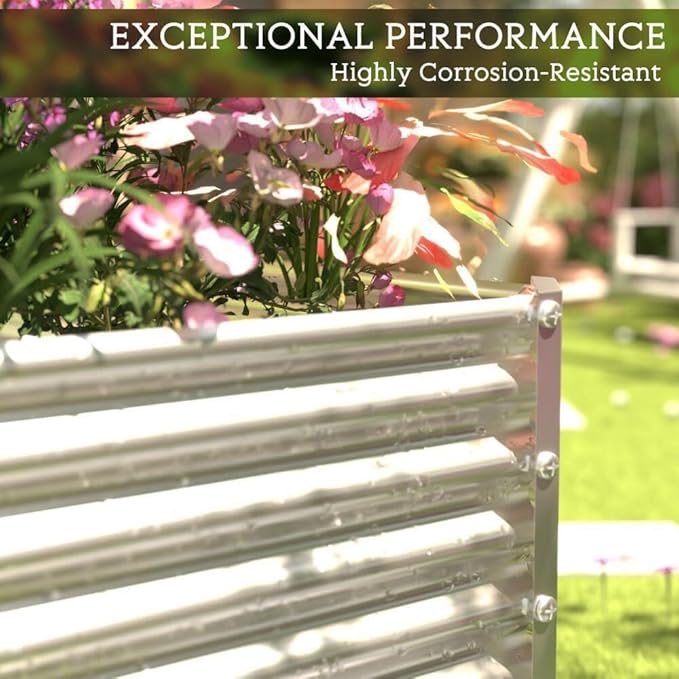 FRIZIONE 2pcs Tall 8x3x1.5ft Galvanized Raised Garden Bed Outdoor,Steel Garden Bed for Vegetables,Above Ground Garden Box for Flower,Metal Raised Beds for Gardening