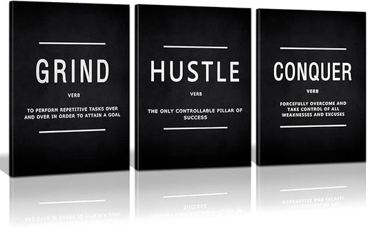 KAWAHONE Inspiration Canvas Wall Art Large, Grind Hustle Conquer Quotes Poster by KAWAHONE
