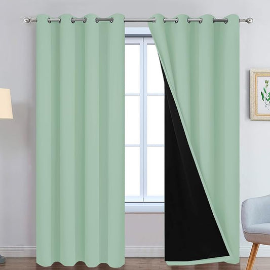 Yakamok Sage 100% Blackout Curtains, Total Blackout Lined Curtain Panels by Yakamok