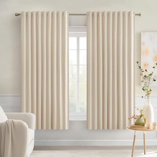 MIULEE Cream Beige Back Tab Light Blocking Curtains 63 Inch Length 2 Panels Set by MIULEE