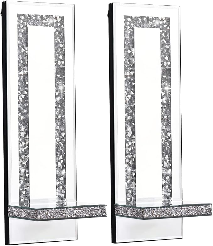 Aeveco Crystal Crush Diamond Mirrored Candle Sconces, Wall Decorations - Image 2
