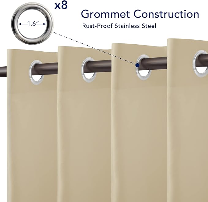 PureFit Outdoor Curtains for Patio Waterproof Weatherproof, UV Resistant Outside Curtains for Gazebo, Front Porch, Pergola, Sun Blocking Privacy Curtain, 52W x 84L inch, Set of 2, Beige