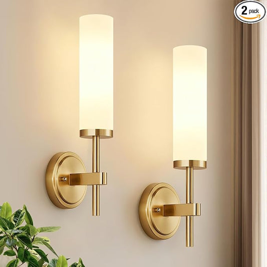 Wall Sconces Set of Two, Brushed Gold Bathroom Sconces by Bathroomlightfixtures