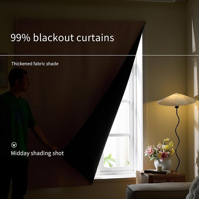 AJAZZ 100% Black Out Curtains Adhesive Blackout Temporary Curtain Rod No - Image 2