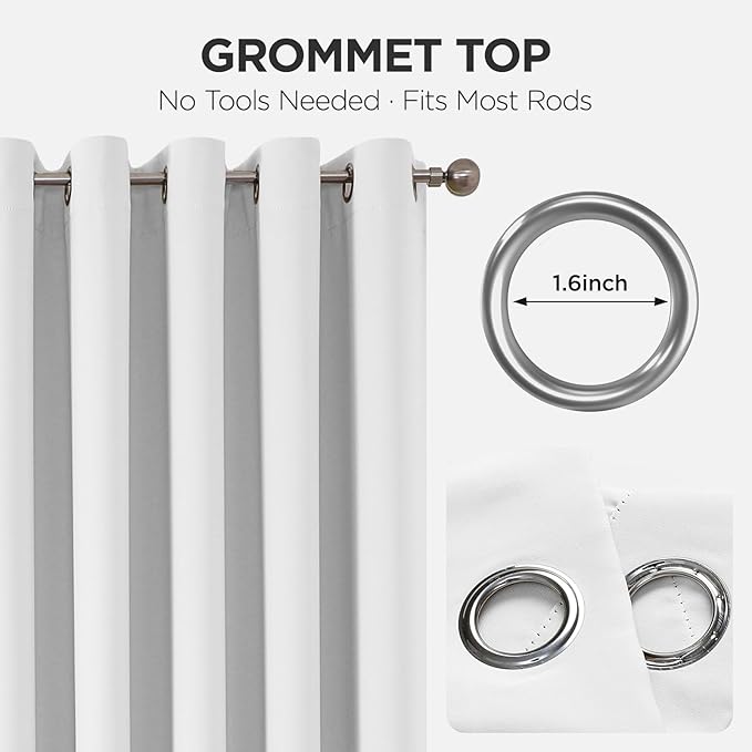 Joydeco Blackout Patio Sliding Door Curtains 84 Inches Long, Grommet Privacy Room Divider Curtains, Extra Wide Thermal Blackout Drapes for Bedroom Living Room (Pure White, 100Wx84L, 1 Panel)