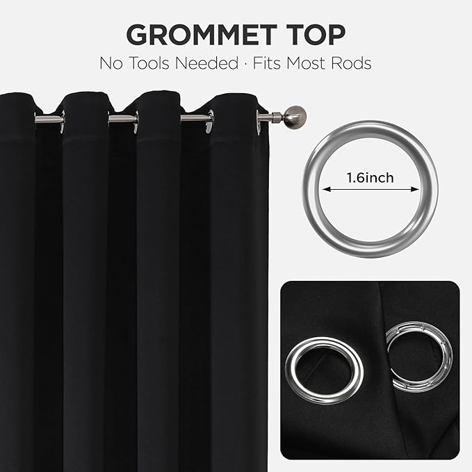 Joydeco Blackout Door Curtain for Doorway Privacy 80 Inches Long, Grommet Closet Curtain for Open Closet, Room Divider for Bedroom Living Room (Black, 32Wx80L, 1 Panel)