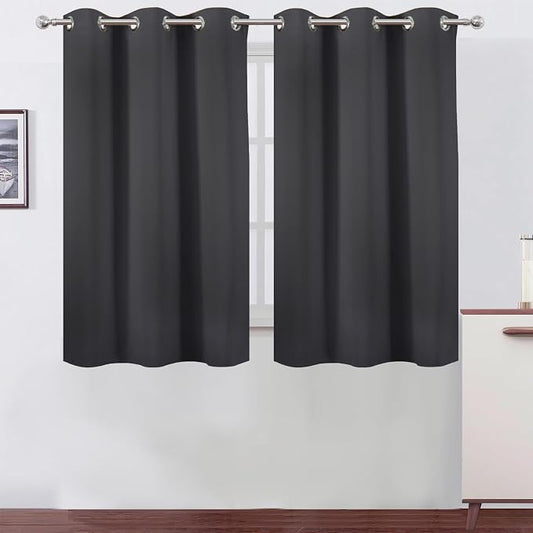 LEMOMO Dark Grey Blackout Curtains 42 x 54 Inch Length Set of 2 Panels Grommet by Lemomo