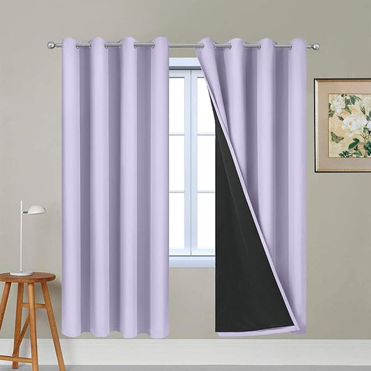 Yakamok Lilac 100% Blackout Lined Curtains, 2 Thick Layers Completely Blackout by Yakamok