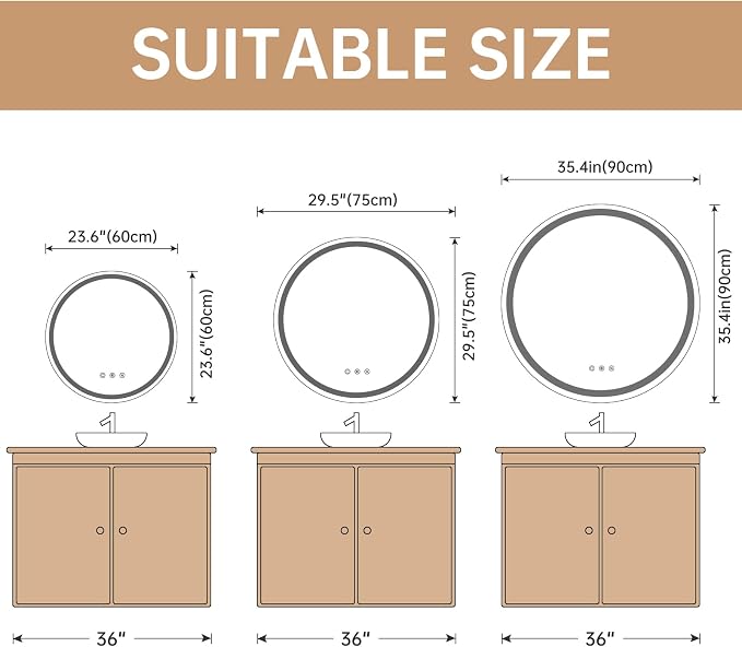LOVESPEJO 24" Round LED Bathroom Mirror - Image 2