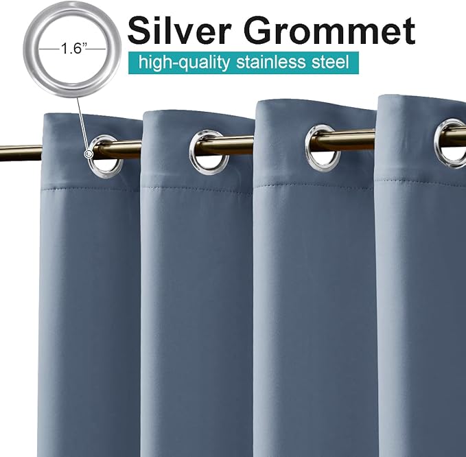 NICETOWN Outdoor Curtain for Patio Waterproof Extra Wide 100 in, Sun Blocking Vertical Blinds Thermal Insulated Stainless Grommet for Front Porch/Gazebo/Pergola, Stone Blue, 1 Piece, 84 in L
