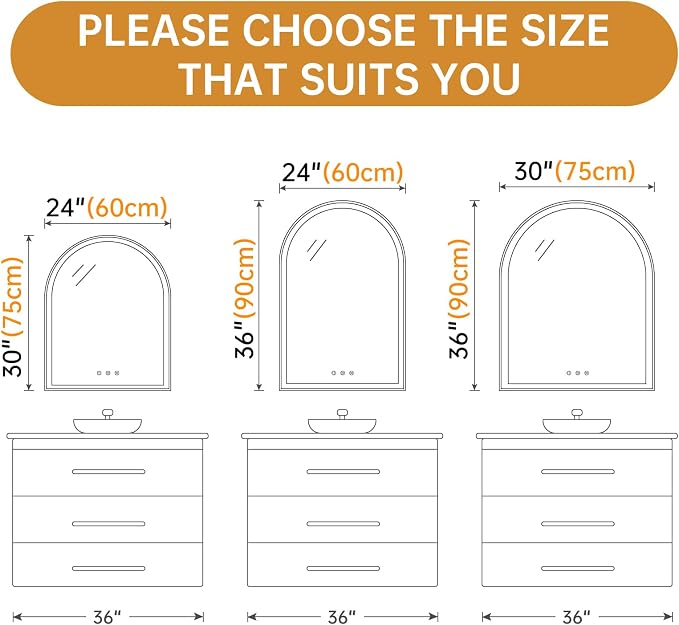 Arched LED Mirror for Bathroom 24"x30", Brushed Gold Lighted Bathroom Mirror - Image 9
