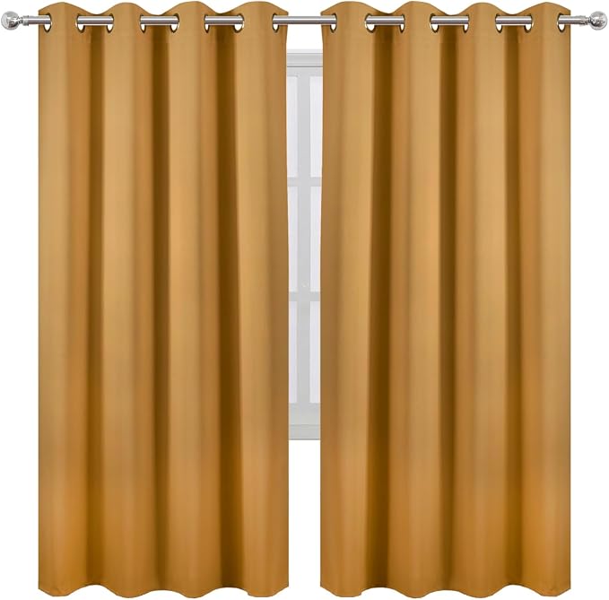 LEMOMO Blackout Curtains 66 x 72 Inch Long Mustard Yellow Curtains Set of 2 - Image 2