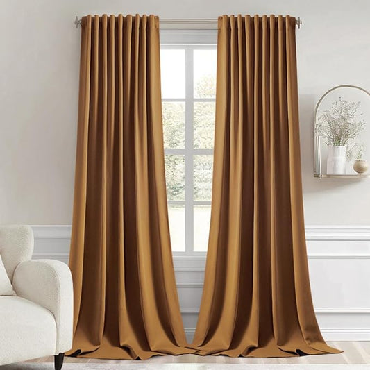 MIULEE Golden Brown Back Tab Blackout Curtains 102 Inch Long 2 Panels Set by MIULEE