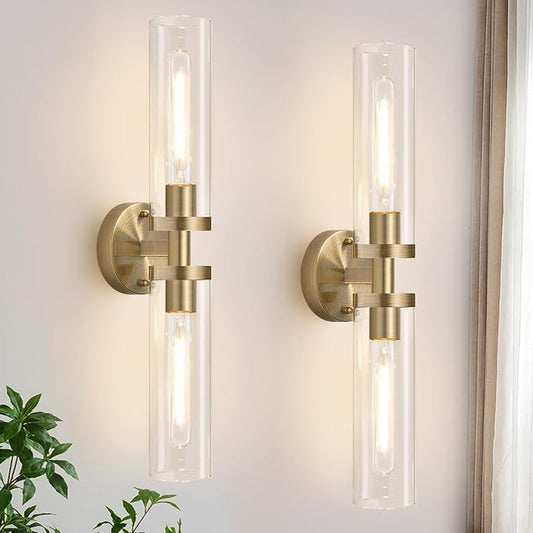 Wall Sconces Set of Two, Hardwired Brass Bathroom Sconces Wall Lighting by Indoibrightenyourbathroom